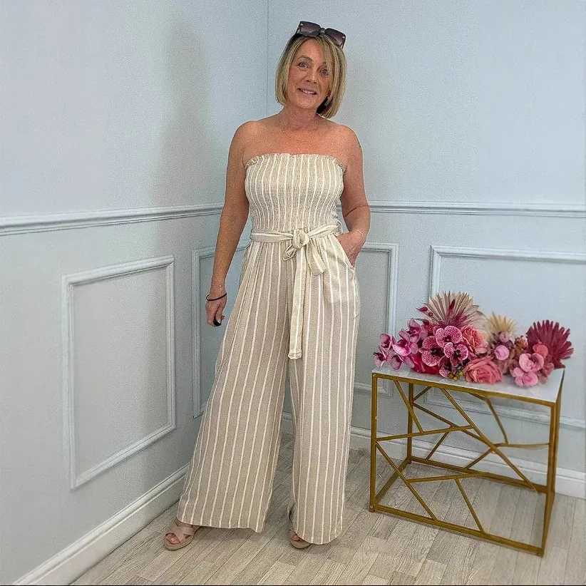 

Новая внешняя торговля Европы и Америки, женский повседневный модный полосатый комбинезон на шнуровке