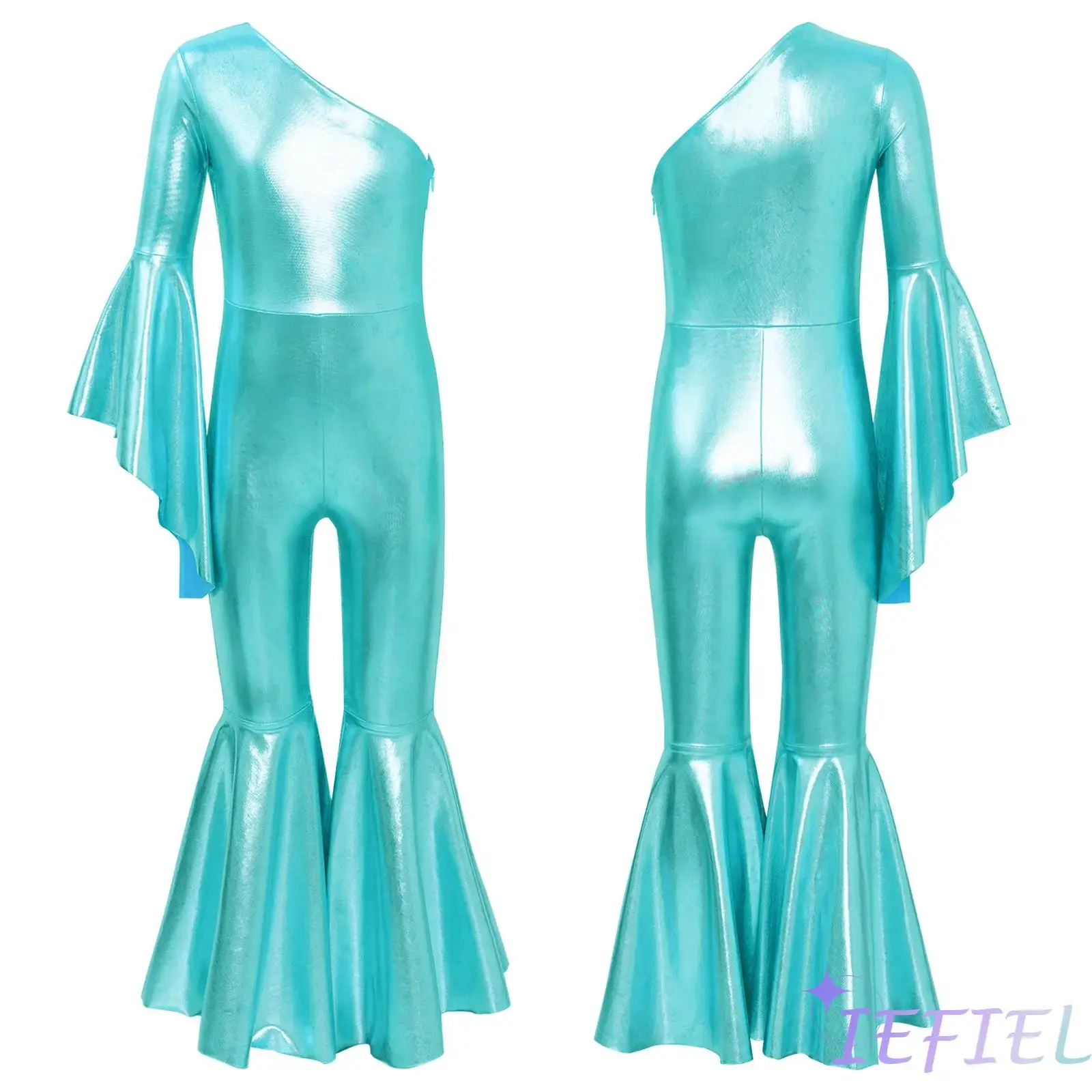 

Girls Gymnastics Unitard Ballet Jazz Dance Performance Costumes Shiny Metallic One Shoulder Pageant Playsuit Catsuit