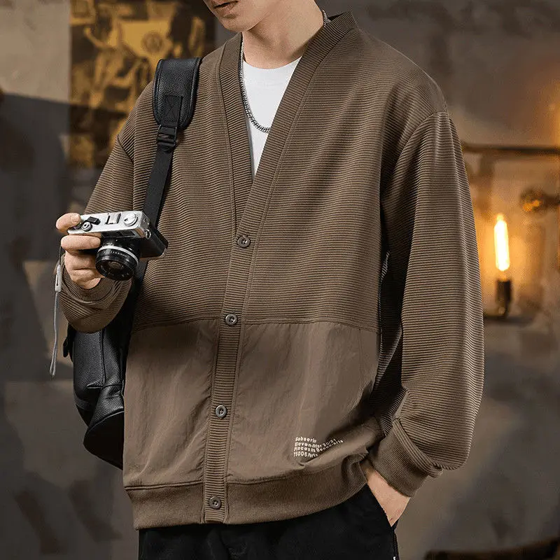 Men's Striped Open Front Cardigan Sweatshirt Casual Loose Fit Single Breasted Shawl Collar Long Sleeve Spring Autumn Daily Wear