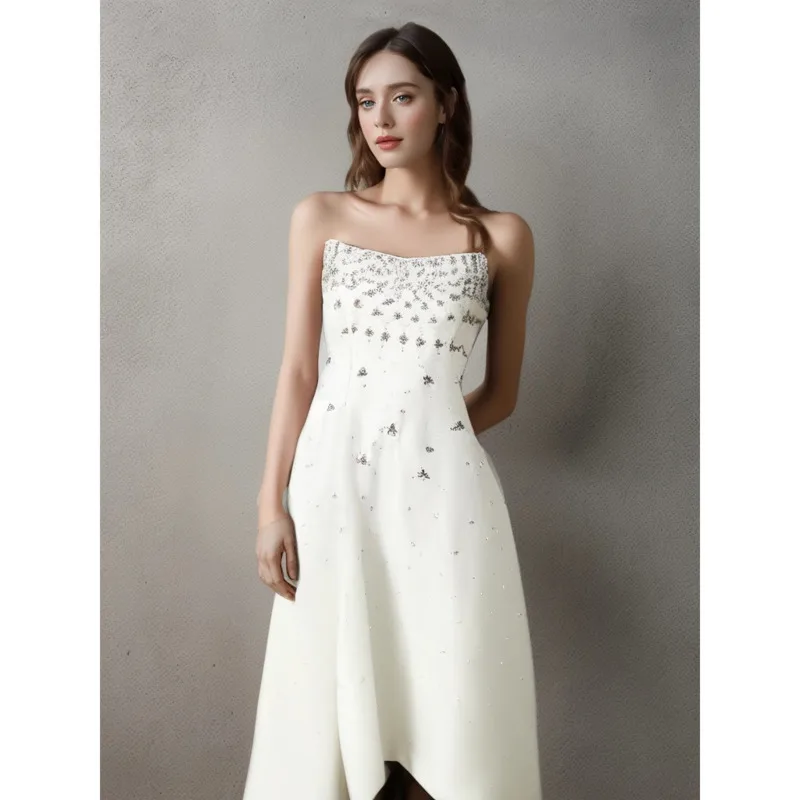 

[Vibe] Fashion Women's French Diamond Spliced Party Maxi Dresses Slash Neck Sleeveless High Waist Black Female Dress 2025