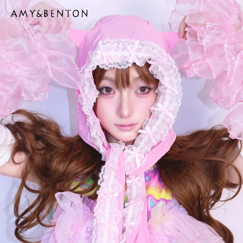 

Japanese Y2K Original Design Women's Hats 2026 Summer New Thin Headscarf Sweet Cool Cute Cat Ears Strap Sunscreen Hat Laldies