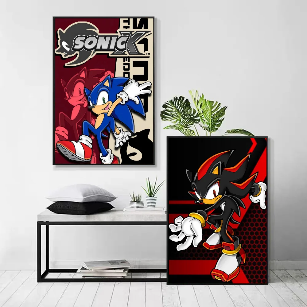 1pc Anime Video Games S-Sonics Cartoon Poster Self-adhesive Art Waterproof Paper Sticker Coffee House Bar Room Wall Decor