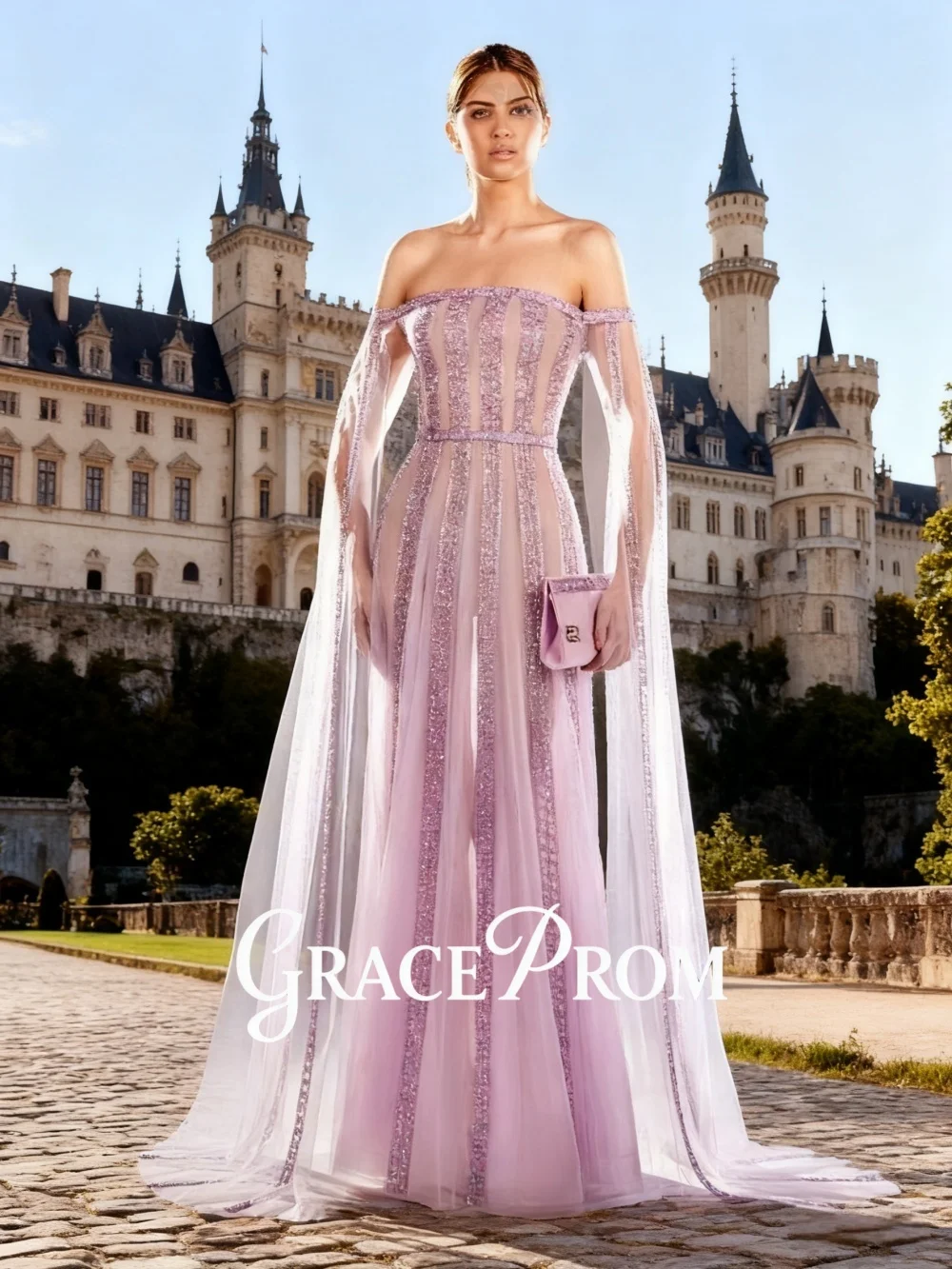 

Изысканное сиреневое вечернее платье с открытыми плечами, расшитое бисером, 2026, романтическая прозрачная накидка, вечернее платье трапециевидной формы длиной до пола, по индивидуальному заказу