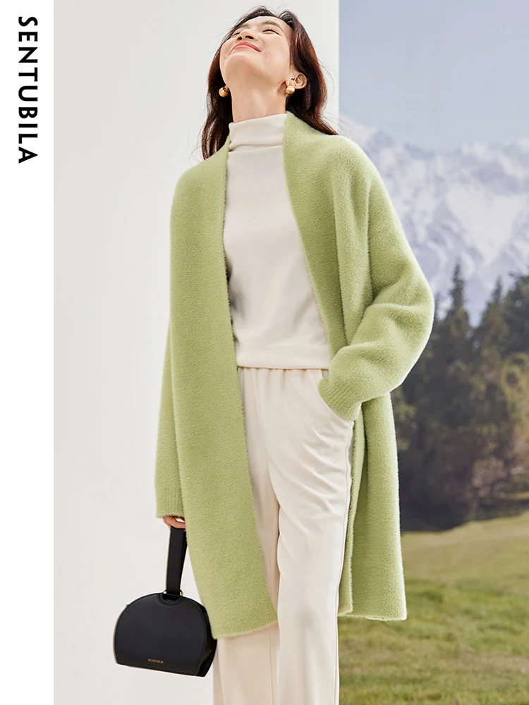 

Sentubila Elegant Loose Cardigan Women 2023 Autumn Winter Fashion Midi Sweater Female Long Sleeve Knitted Coat Ladies W34W51988