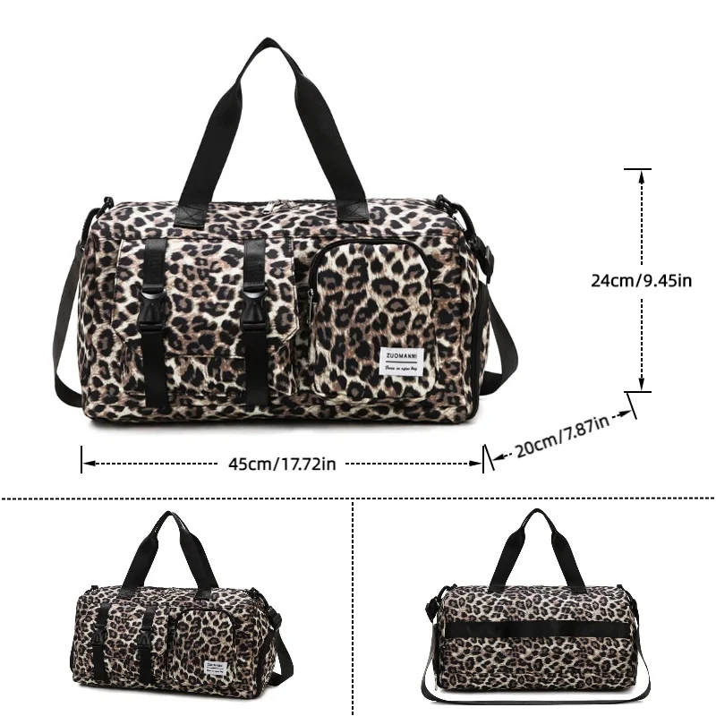 Fashionable Leopard Print Sports Gym Bag with Independent Shoe Compartment for Suitable for Travel Camping Storage Fitness Yoga view 3