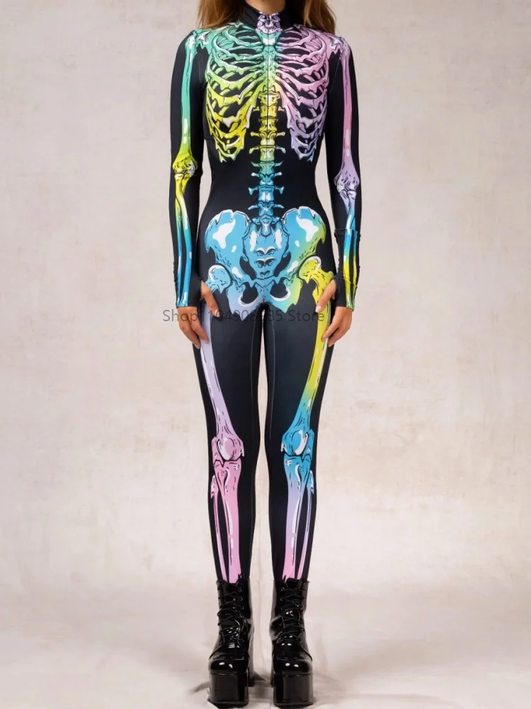 

Halloween Blue Skeleton Adult Cosplay One-piece Costume Men Stage Performance Jumpsuit Dance Party Outfit 2025