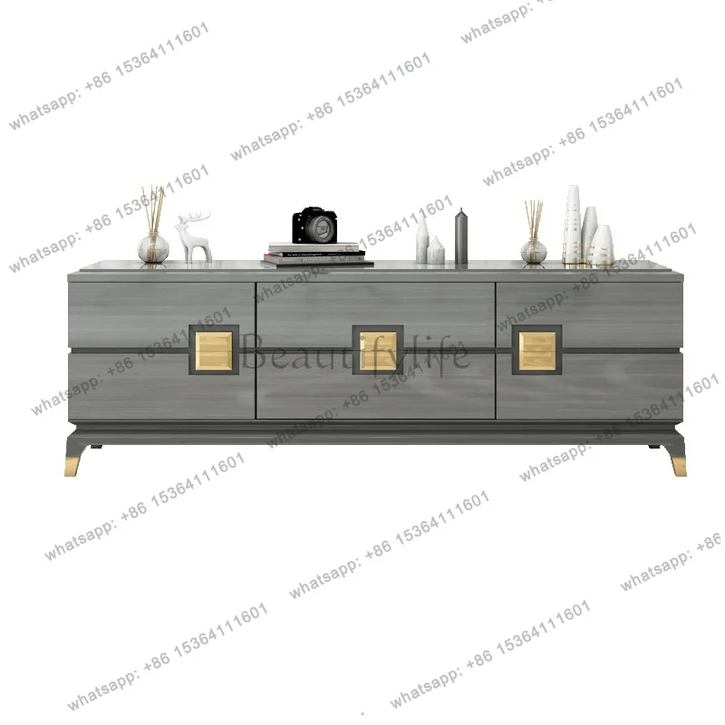 

Modern Italian light luxury American TV cabinet living room black sandalwood simple floor cabinet furniture