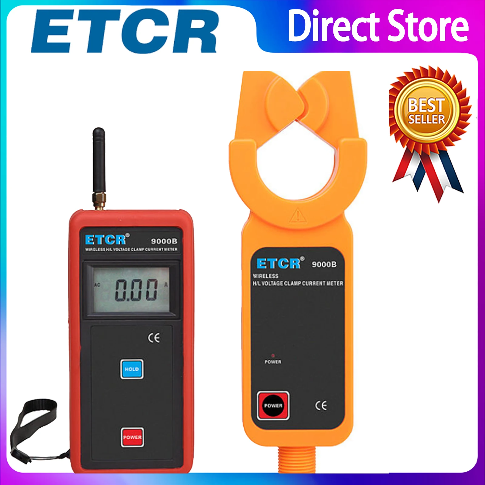 ETCR 9000B Wireless H/L Voltage Clamp Current Meter Peak Hold, Data Storage: 99 Groups,CT Size: 48mm,Resolution: 1mA.