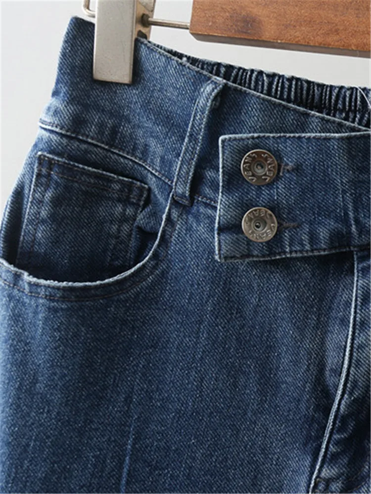 Grote Maat Dameskleding Lente-En Herfstjeans Jeans Met Hoge Taille En Rechte Pijpen Gewassen Denim Broek Met Stretchstof