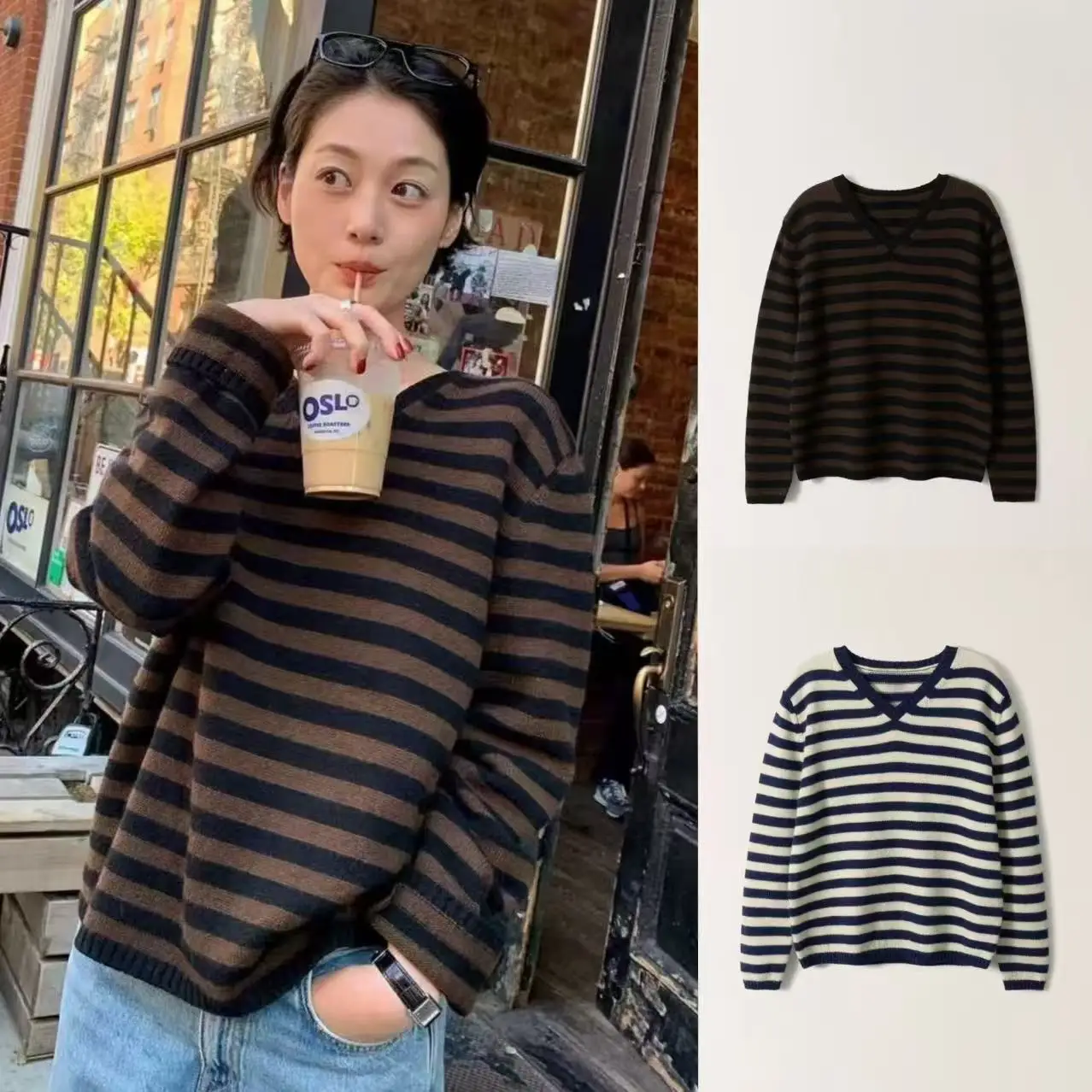 

Casual Woolen Striped Knitted Sweater V-Ne Autumn Winter Women's Warm Long Sve Top Faion Sle Loose Fit Comfortable