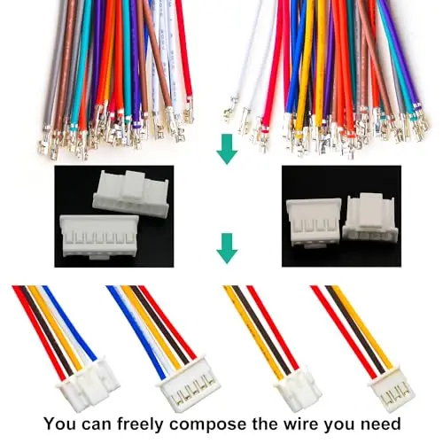 JST-XA 2.5mm Pitch Female Connector Set with 22AWG Pre-Crimped Wires 2–10 Pin Housing for DIY Electronics PCB