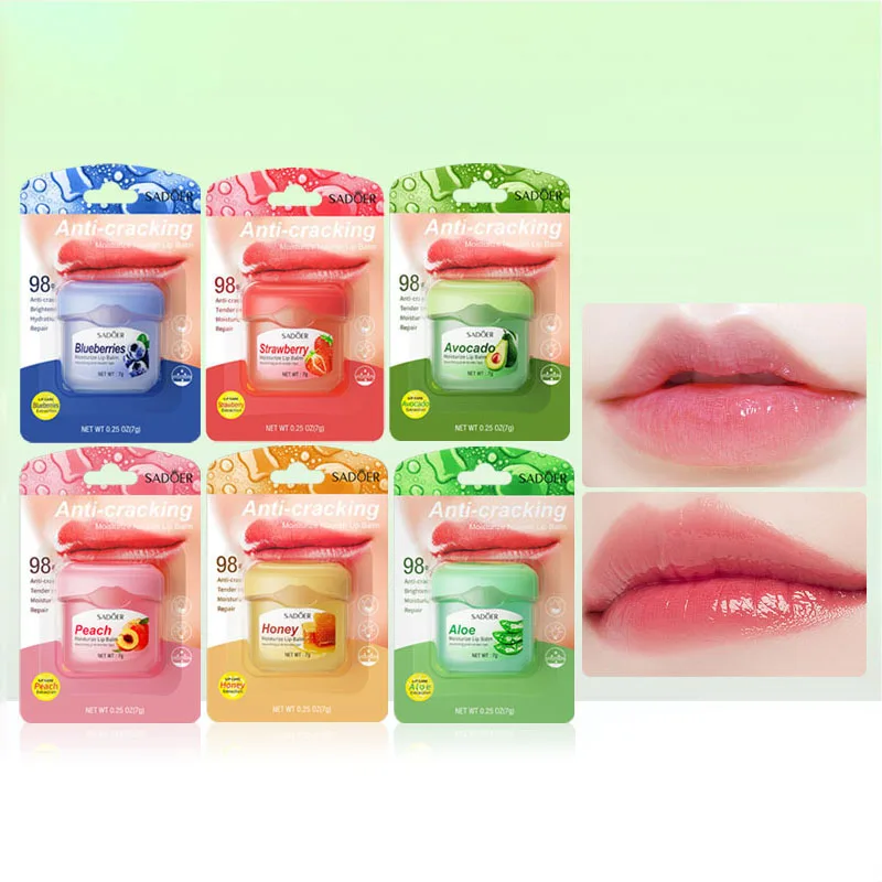 SADOER Fruit Lip Balm Set Moisturizing Lip Plumper Anti Wrinkle Nourishing Lip Cream for Dry Lips Natural Fruit Flavors Lip Care