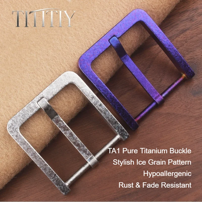 TA1 New Custom Pure Titanium Men Belt Pin Buckle Hypoallergenic Belt Fastener, Burned Blue Titanium Buckle Screws Ring 35mm/40mm
