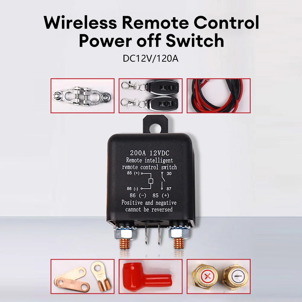 12V 200A Battery Relay Switch Dual Remote Car Battery Disconnect Relay Battery Shut Off Switch Battery Isolator with Remote Cont