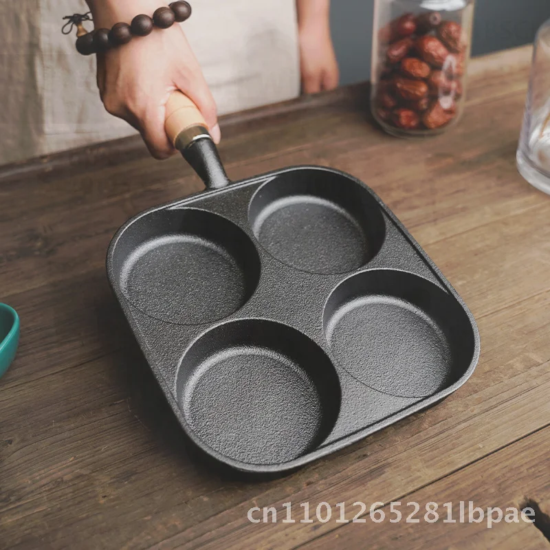 

Cast Iron Four-Hole Egg Frying Pan Uncoated Thickened Burger Mold Universal Gas Induction Cooker Compatible 24cm Chinese Style