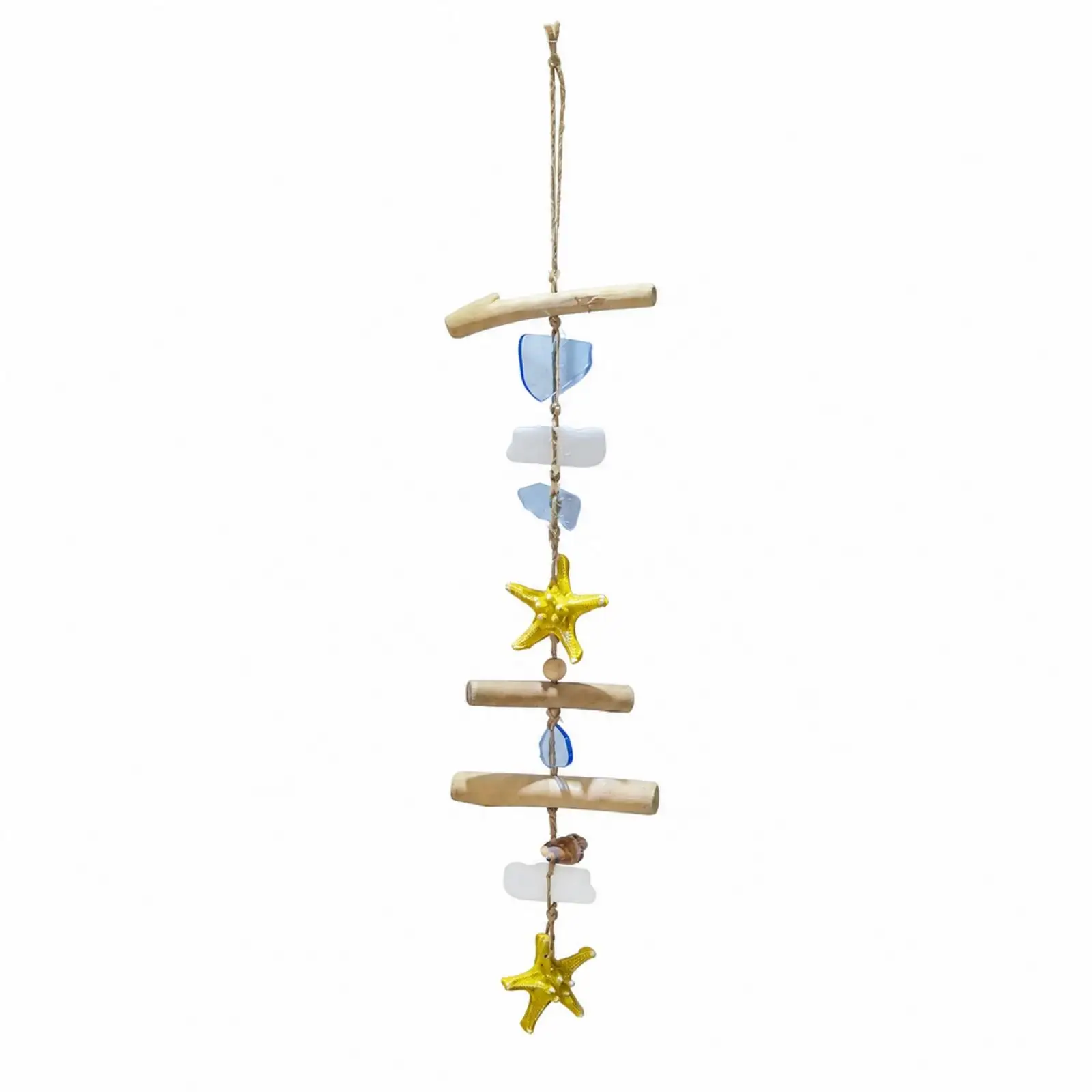 Nautical Wall Decor Rustic Driftwood Wall Ornament with Sea Star Nautical Hanging Decoration with Seashells for Living Room