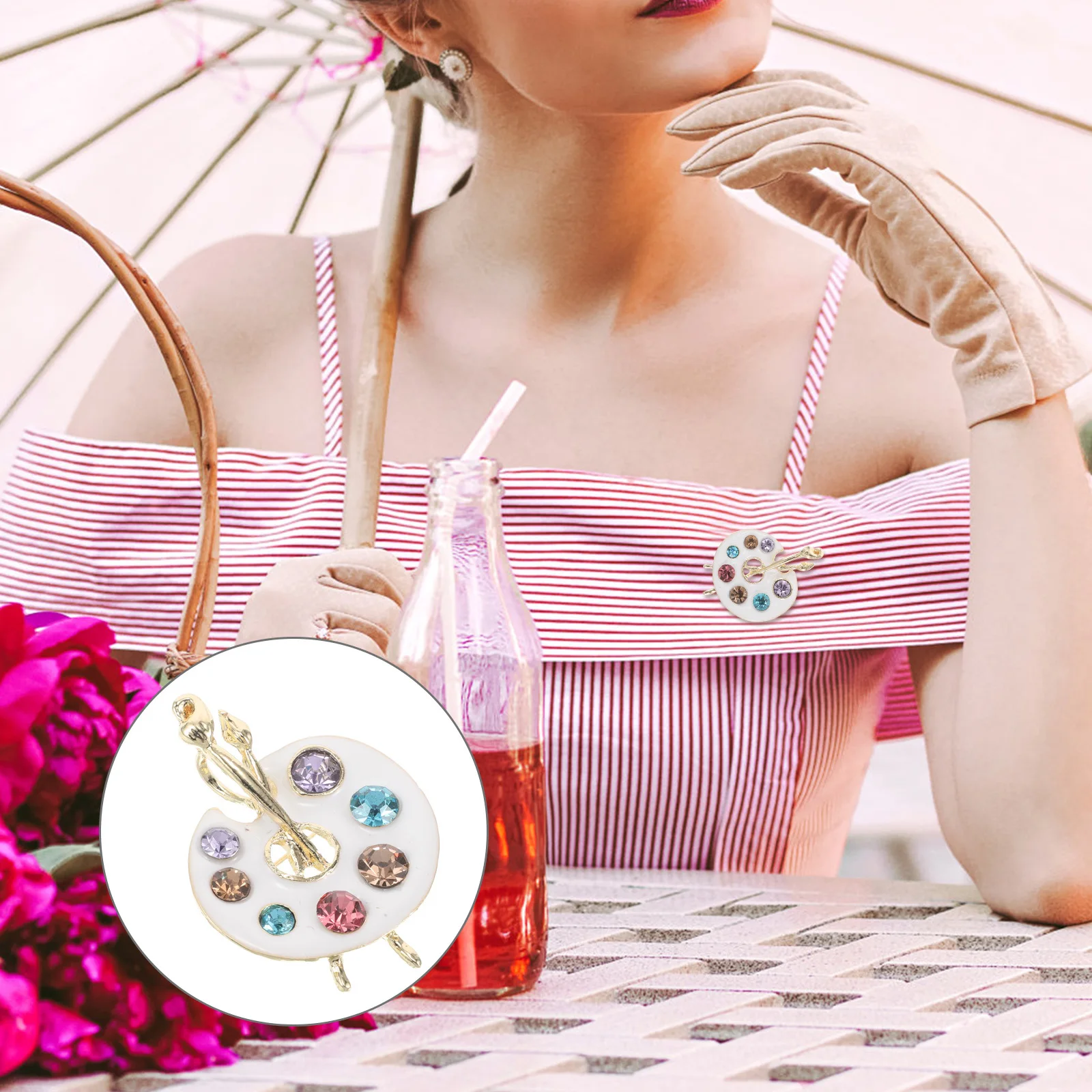 

Paint Palette Brooch Pin Rhinestone Accessory for Women Artist Suit Lapel Hat Dress Party Fashionable Elegant Jewelry