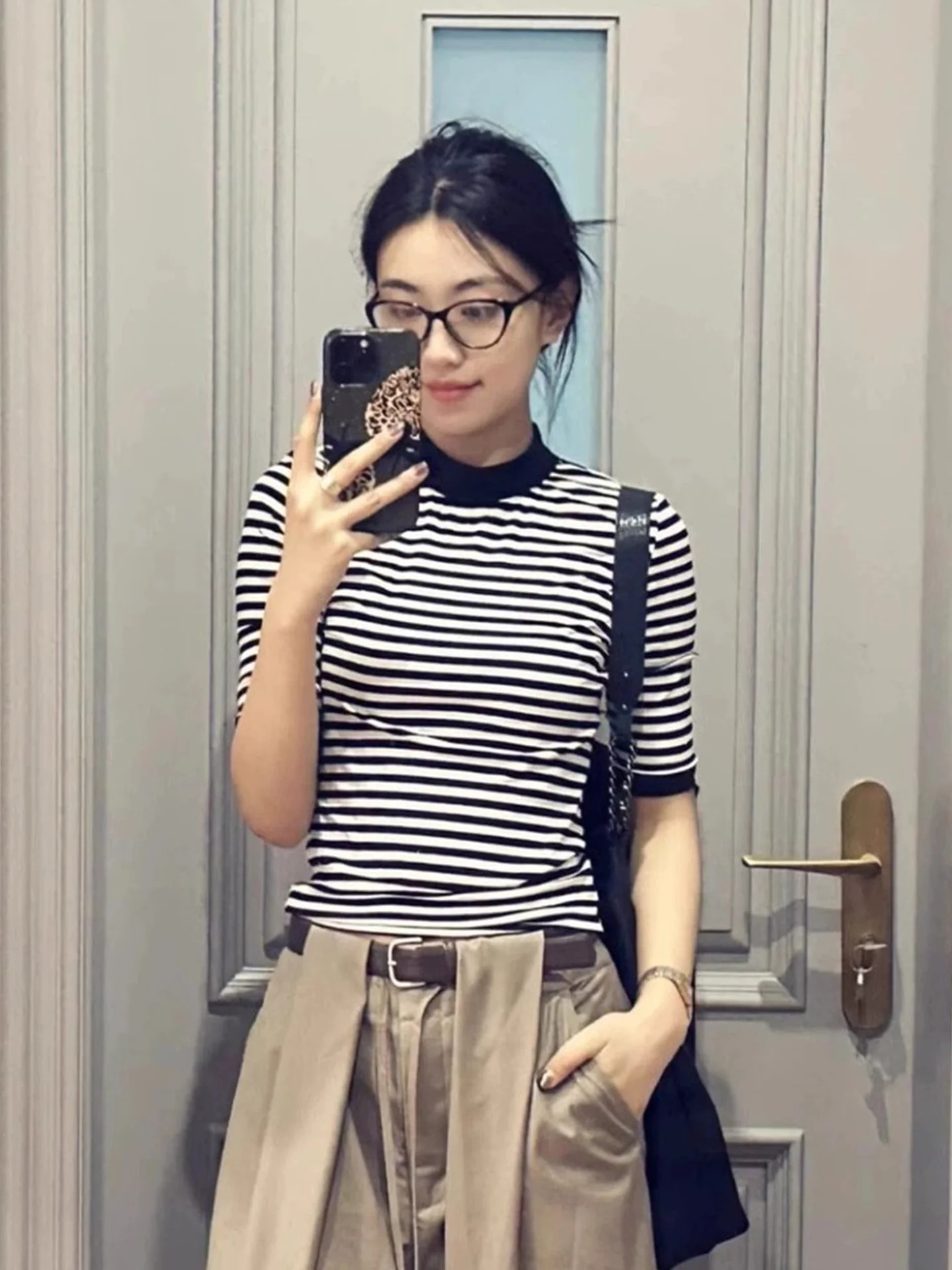 Zomer Casual ronde hals T-shirt Dames Slim Fit Gestreept Kleur Blo Design Modieus Europees Sle Commute Wind Top