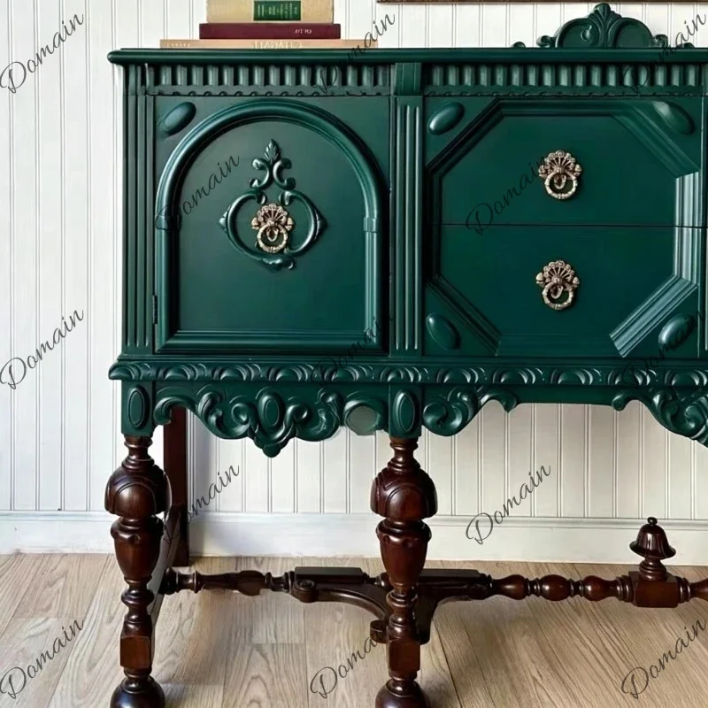 LKJ American solid wood dining side cabinet French imitation old locker villa entrance decorative cabinet living room home furni