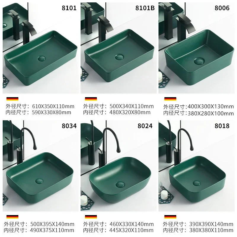 Imagem -06 - Bacia de Bancada Nórdica Verde Escuro Lavatório Cerâmico Fosco Pia Criativa com Torneira do Escorredor Varanda e Banheiro