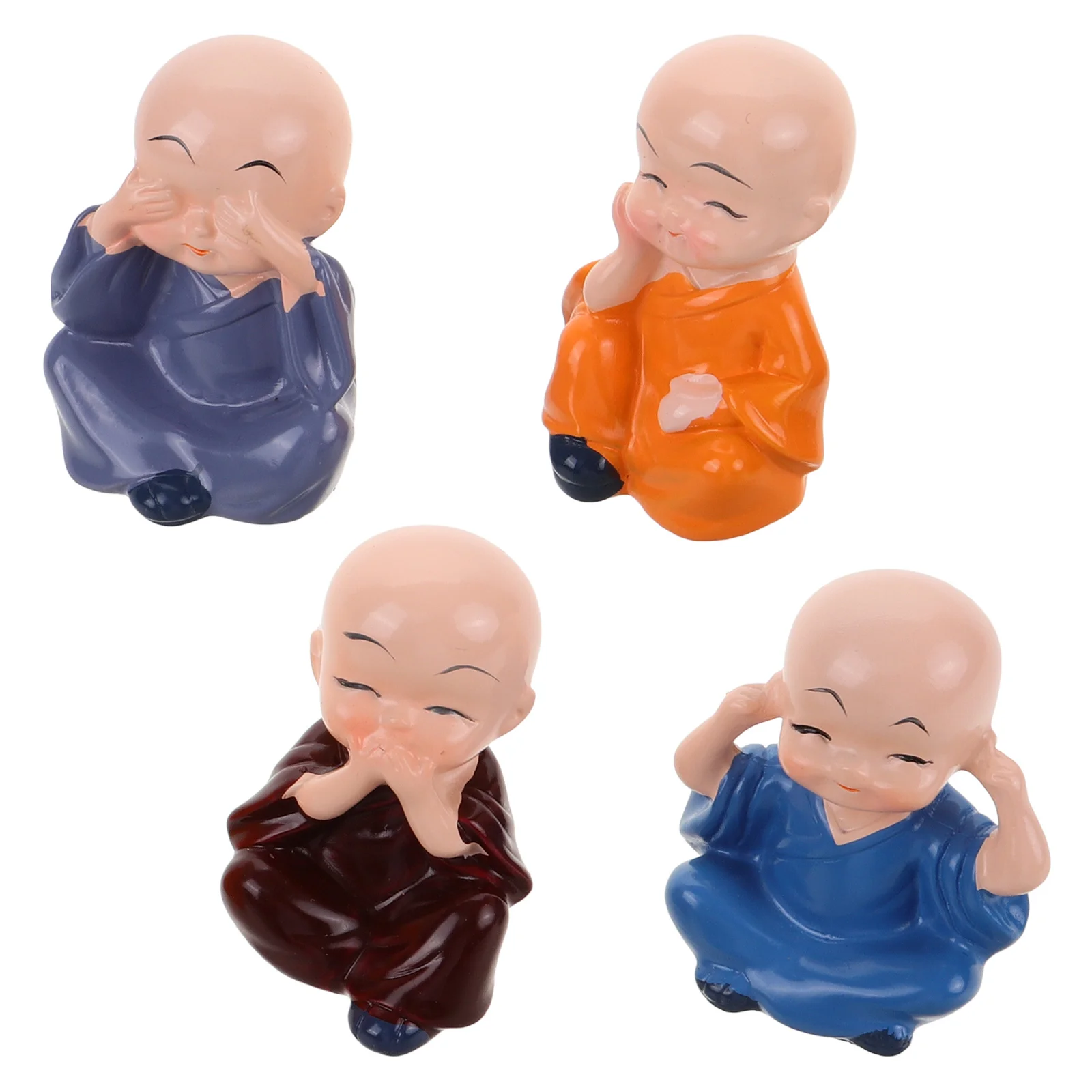 4 Pcs Brazilian Wood Flower Pot Decoration Monk Statue Little Figurines Four Seasons