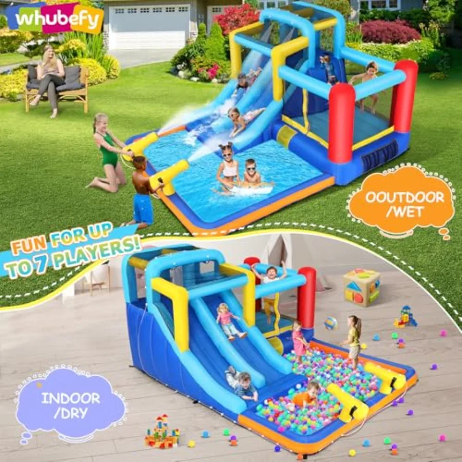 15x9.95Ft Bounce House Water Slide Park للأطفال 3-6، منزل نطاط منزلق مائي قابل للنفخ مع شريحة، حمام سباحة كبير، منطقة رافعة، أزرق