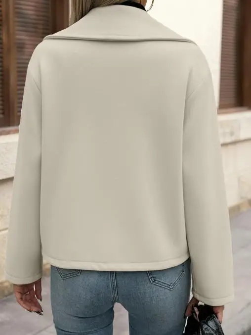 Nuevo abrigo corto con doble botonadura para mujer, diseño minimalista con cuello de gran tamaño para uso diario e informal, otoño e invierno