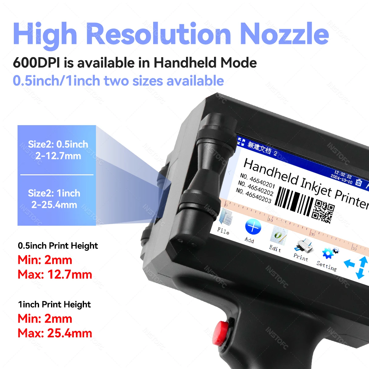 Handheld Inkjet Mobile Printer Date Number Expiry Logo QR Bar Batch Code Expiry Date 12.7mm 25.4mm ink Printer 28 Languages