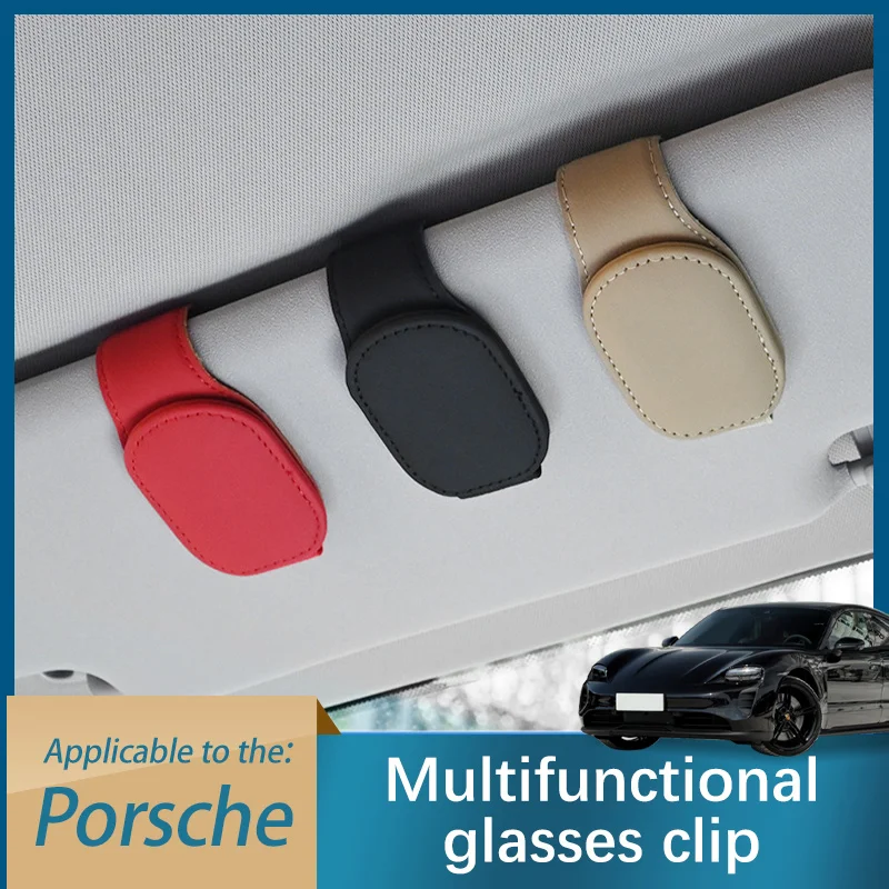 Car Auto Sun Visor Eyeglass Hanger Multi-Function Leather Glasses Holder For Porsche Taycan Car Interior Accessories