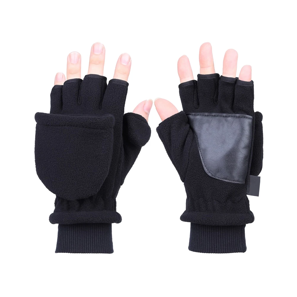 Adult Double Layer Half-Finger Gloves Black Thickened Warm Windproof Riding Driving Outdoor Fingerless Touch Screen Gloves