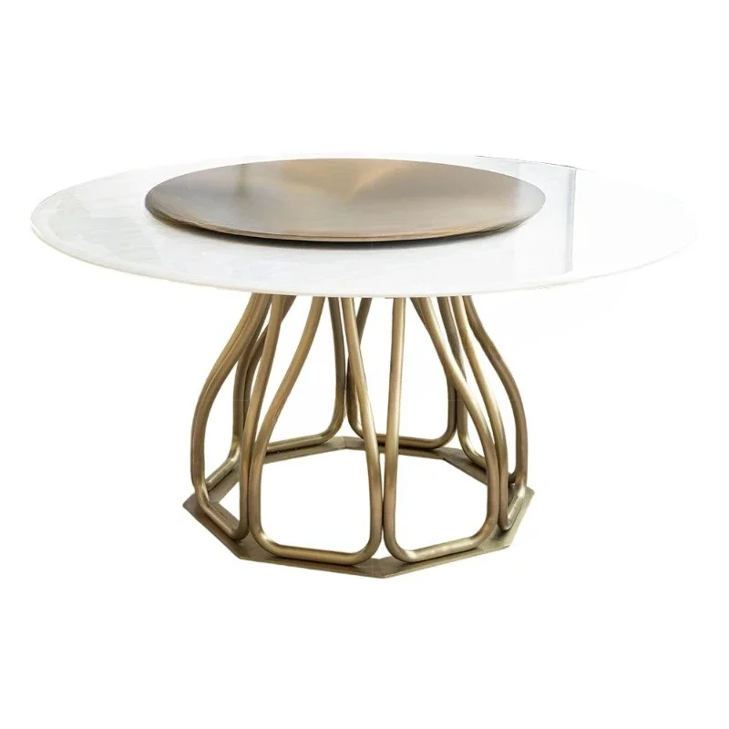 

Легкий роскошный круглый обеденный стол из мрамора, для виллы, гостиной, особняка, с поворотным механизмом, высококачественный круглый стол, элитный домашний стол.