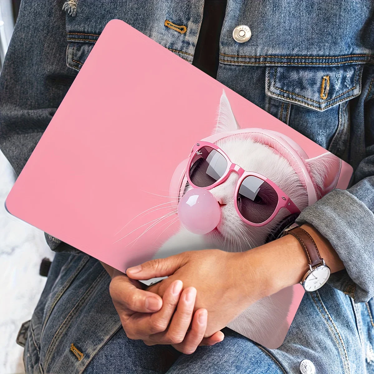 Vinyl Cute Cat Laptop Case Sticker, 2pcs/Set, Scratch Resistant DIY Art Case, Universal Netbook Skin Sticker