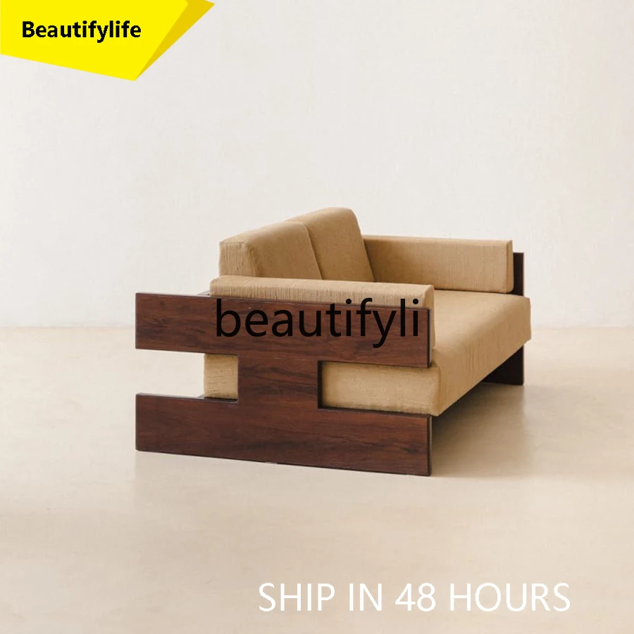 

3286 Nordic simple solid wood sofa living room small apartment light luxury straight sofa combination