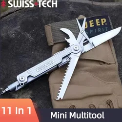 SWISS TECH 11 in 1 Mini Multitool Folding Multi Tool EDC Outdoor Camping Survival Tools Pocket  Scissors Screwdriver Hand Tools