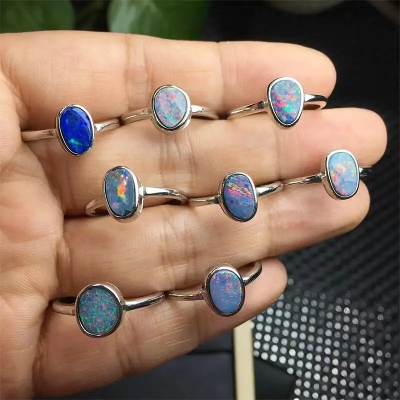 

S925 Natural Australian Opal Ring Crystal Polishing Aura Jewelry Trendy Creative Women Party Gift Fashion Holiday Gift 1PCS