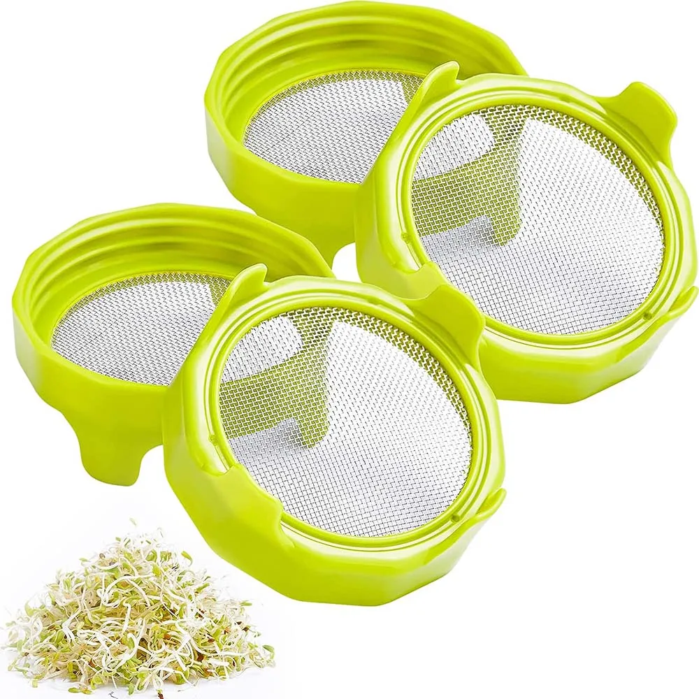 Sprouting Lids,Plastic Sprout Lid with Stainless Steel Screen for Wide Mouth Mason Jars,Germination Kit Sprouter Sprout Maker