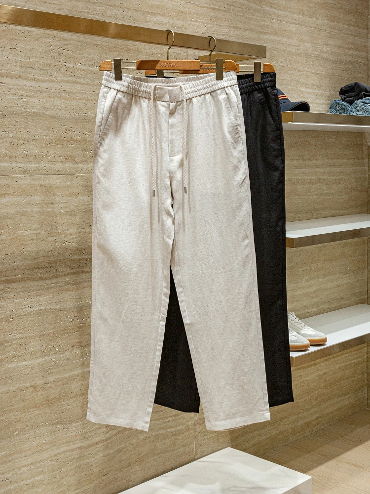 

Lyocell linen blend cool breathable elastic waist casual pants