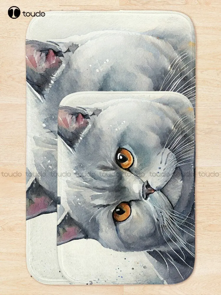 British Shorthair Cat V1 - Watercolor Paint Bath Mat Funny Bathroom Mat Rugs Cat Bath Rugs