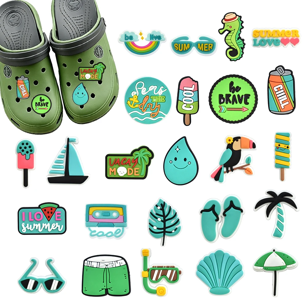 Summer 1-24Pcs Cartoon Vacation style Series PVC Shoe Charms Accessories DIY Creativity Sandal Wristbands Decorations Gifts