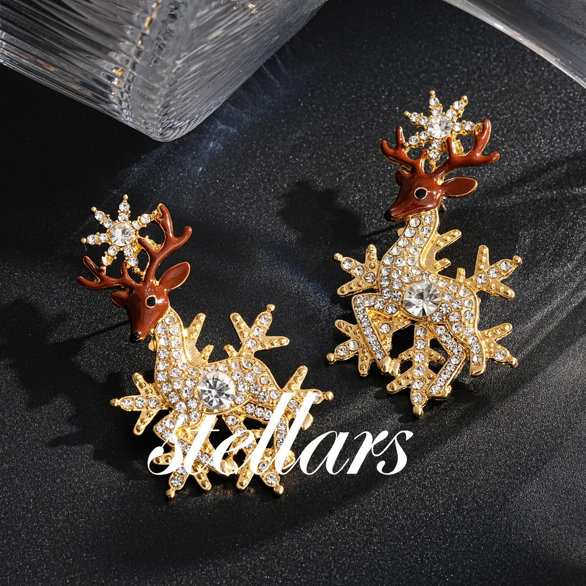 

Silver Needle Diamond-Inlaid Oil Drip Deer Snowflake Earrings Luxury High-End Studs for Women Christmas Style Jewelry