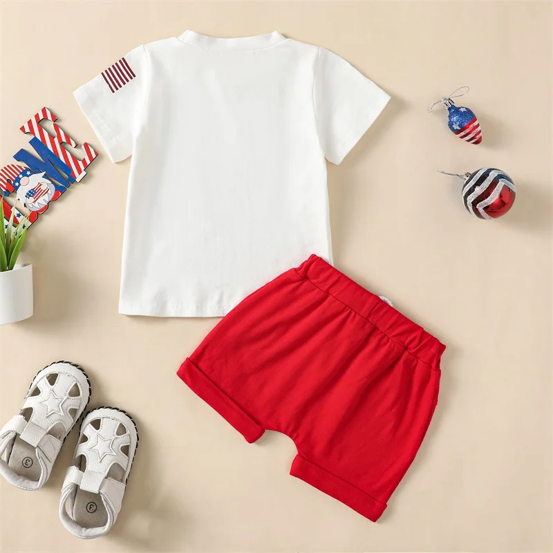 

Boys Patriotic Outfit Short Sleeve Tee with USA Flag Print and Elastic Waist Shorts Set for Fourth of July Celebration