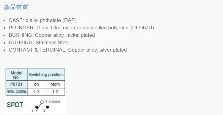 YYT Key switch T80-P P8701-FBR-E 3-pin self-reset button