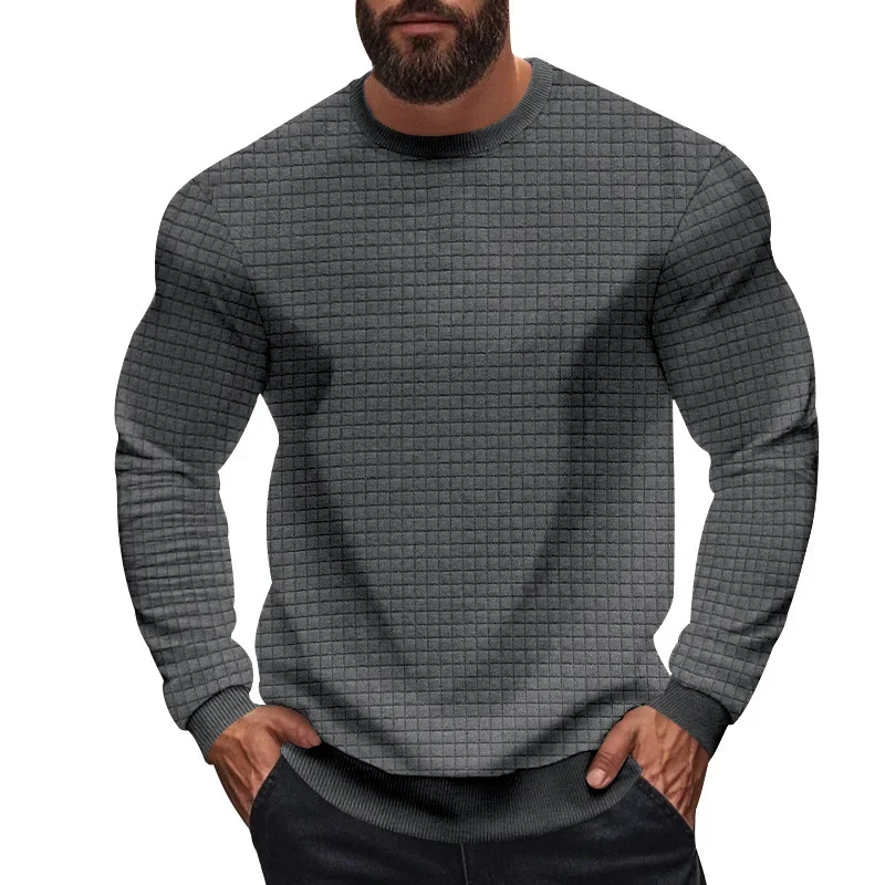 New Autumn and Winter Men's Casual Heavyweight T-Shirt, Simple Small Square Grid Loose Fit Fashion Men's Top esports jerseys