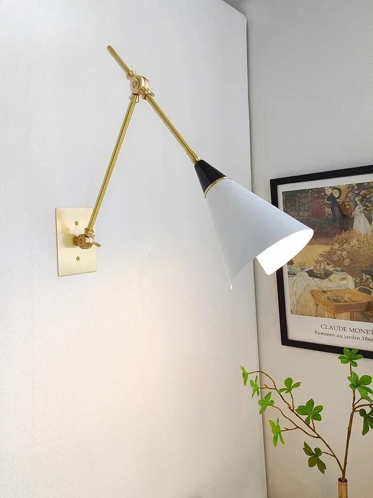 LED E14 Adjustable Swing Arm Wall Sconces Kitchen Island Sofas Bedside American Retro Medieval Black/Gold Lustre Brass Wall Lamp