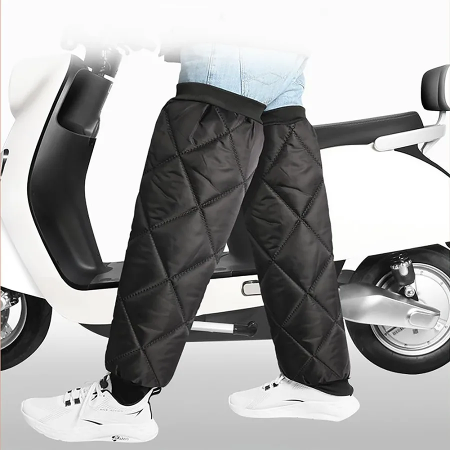 ปลอกขาอุ่นกันน้ำพร้อมแผ่นรองเข่าสำหรับขี่มอเตอร์ไซค์ ดีไซน์ซิปสำหรับฤดูหนาว ป้องกันเข่าอย่างดีขณะขับขี่หรือเล่นสกี