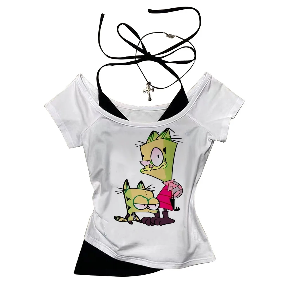 Invader Zim Crop-Top Mädchen Cutecore Dollette Scene Jojifuku Top T-Shirts Baddie Y2K Gothic Party Cutecore – Detail 3