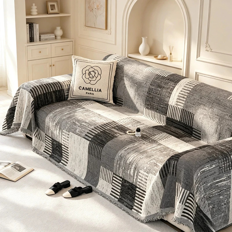 Grid Sofa Cover Living Room L-shaped Sofa Cover Sofa Chair Cover Home Decoration 1/2/3/4 Seats Available All Year Round