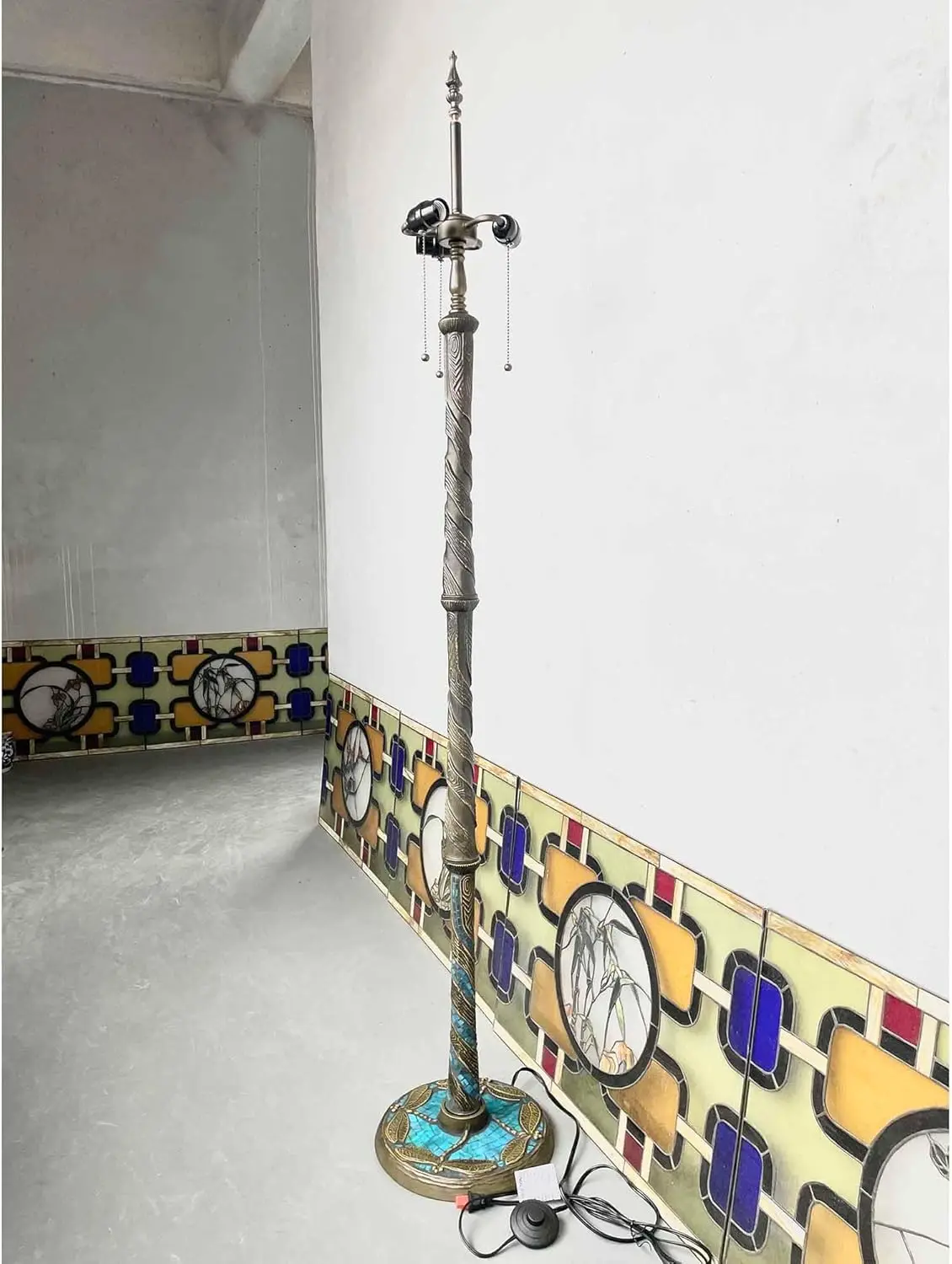 Lb001 Style Twisted Dragonfly Floor Lamp Base - Made Of Metal - Decorated With Mosaic Stained Glass