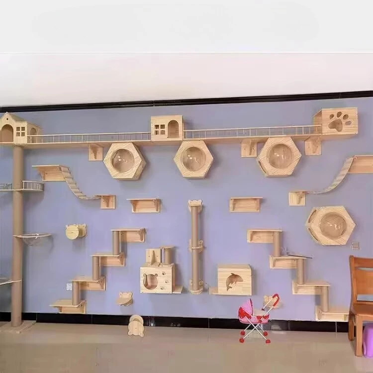 Cat climbing frame Wall type solid wood against the wall Free combination Wall type cat nest