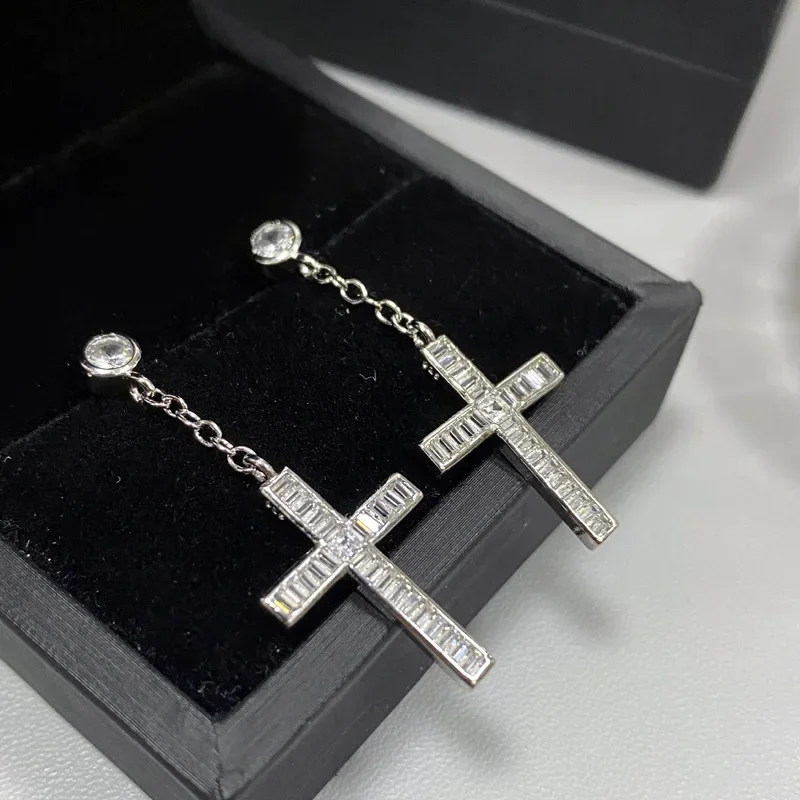 MDL Moissanit1 نمط جديد الهيب هوب مليئة بالزركونيوم مجموعة طويلة مربع الماس محب الصليب الأذن سلك أقراط إسقاط أقراط